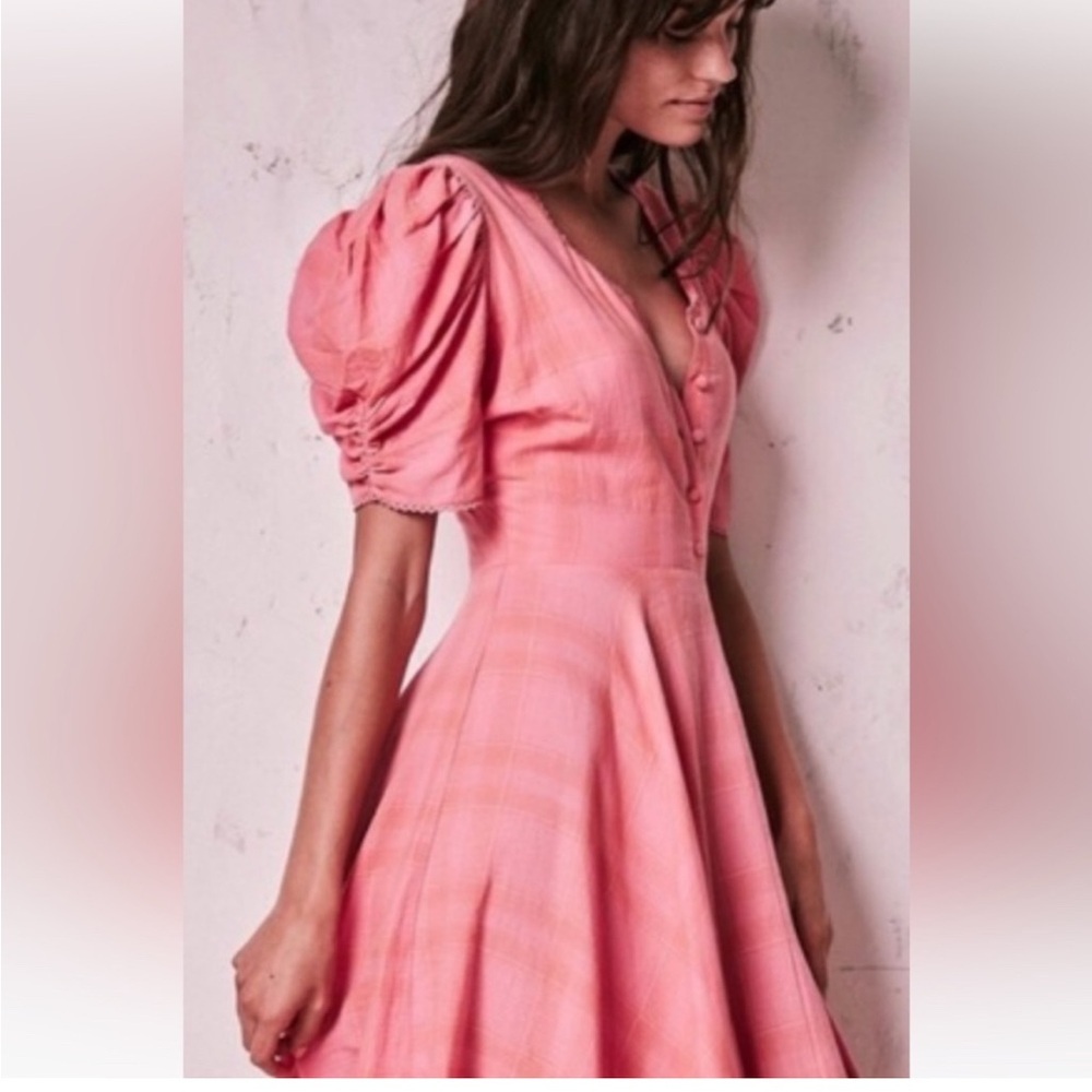 Loveshackfancy Coralie Pink Puff Sleeve Mini Dress sz M